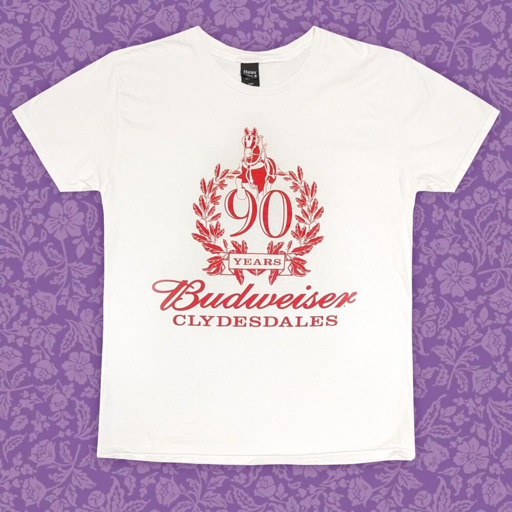Hanes Budweiser White 90-Years Clydesdales Graphic T-Shirt | Size L